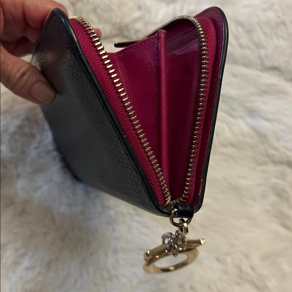 Christian Dior black and raspberry leather long zip around wallet with charms - Picture 5 of 17